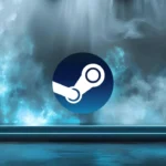 Logo platofrme Steam u dimu na podiju